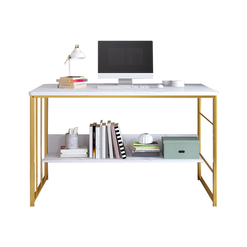 Glam Wooden Writing Desk Rectangular Office Desk With Metal Legs