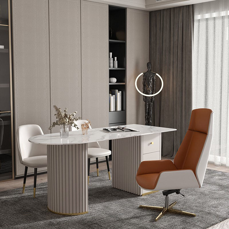 Peninsula Home Office Writing Desk Modern Style Stone Office Desk