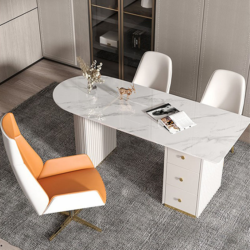 Peninsula Home Office Writing Desk Modern Style Stone Office Desk