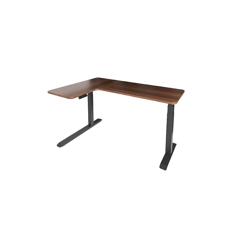 Contemporary Wooden Writing Desk Adjustable L-Shape Laptop Table in Brown