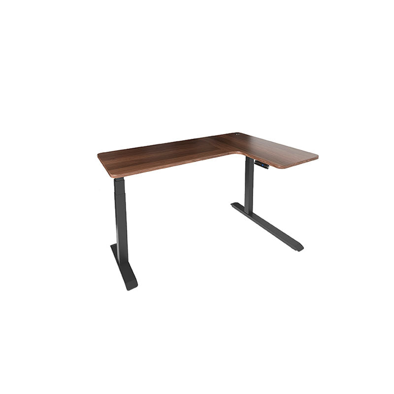 Contemporary Wooden Writing Desk Adjustable L-Shape Laptop Table in Brown