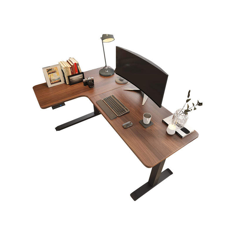 Contemporary Wooden Writing Desk Adjustable L-Shape Laptop Table in Brown