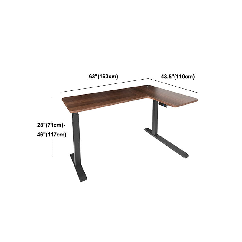 Contemporary Wooden Writing Desk Adjustable L-Shape Laptop Table in Brown