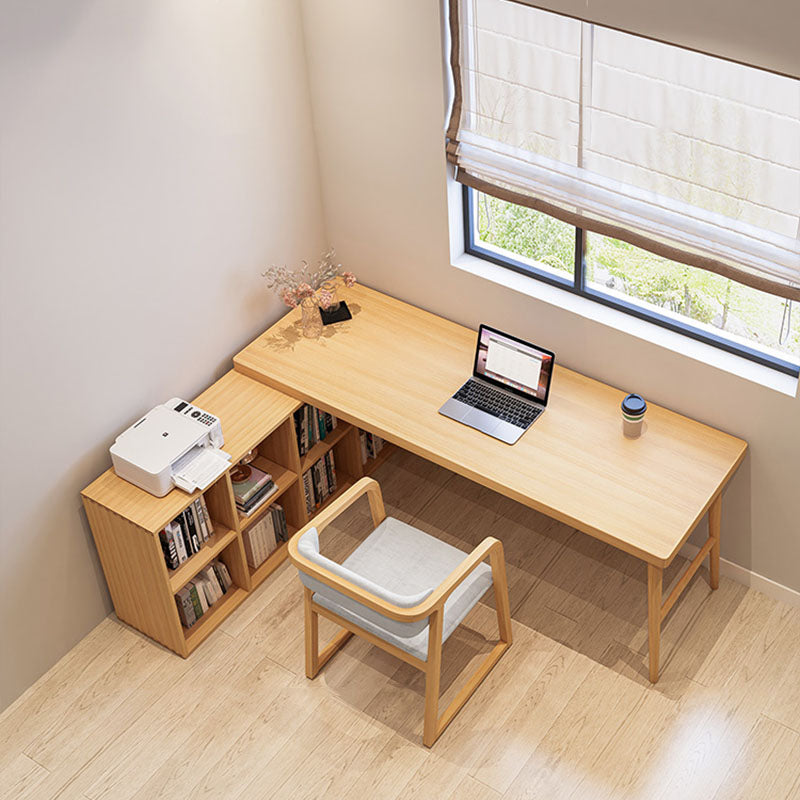 Solid Wood Rectangular Writing Desk Modern Office Meeting Desk with Bookcase