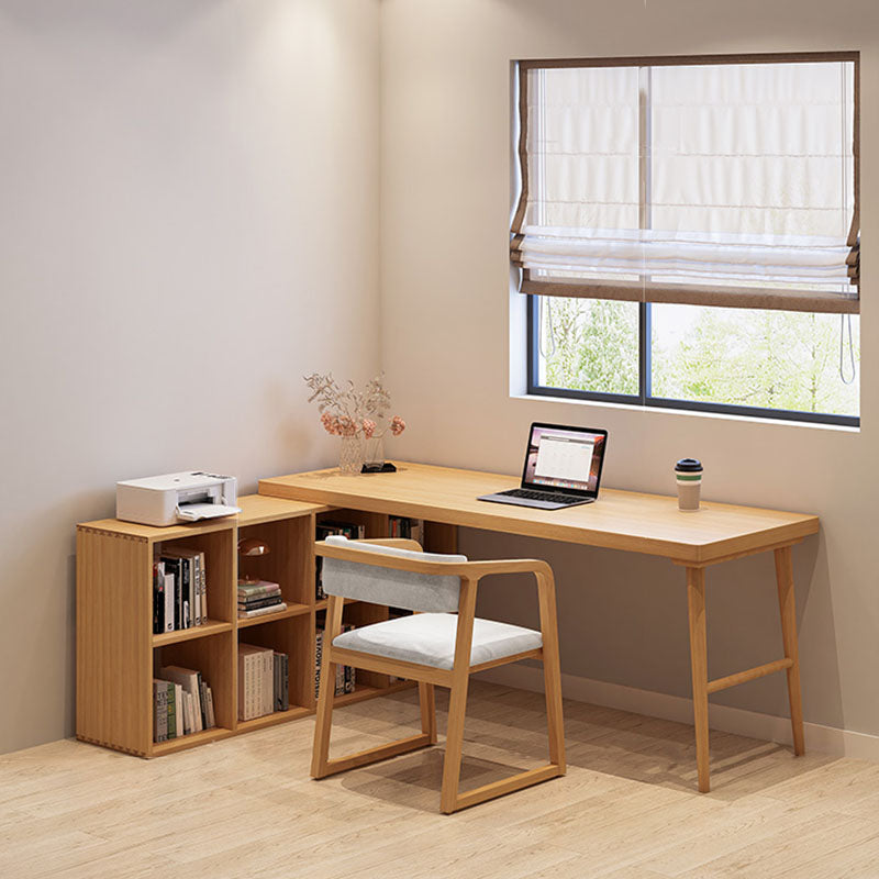 Solid Wood Rectangular Writing Desk Modern Office Meeting Desk with Bookcase