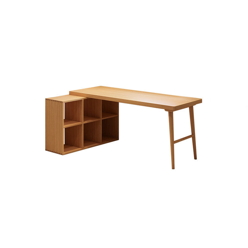 Solid Wood Rectangular Writing Desk Modern Office Meeting Desk with Bookcase