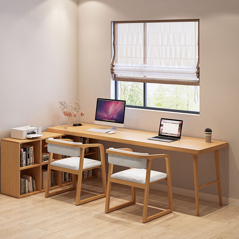 Solid Wood Rectangular Writing Desk Modern Office Meeting Desk with Bookcase