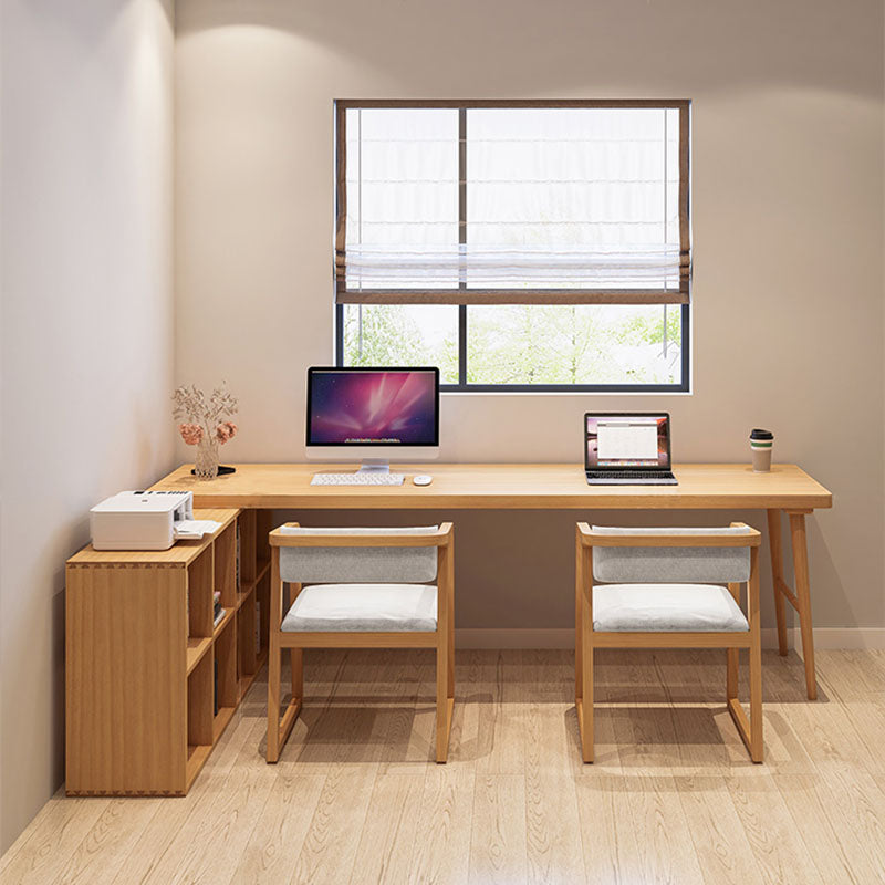 Solid Wood Rectangular Writing Desk Modern Office Meeting Desk with Bookcase