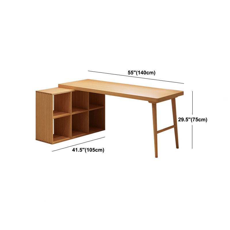 Solid Wood Rectangular Writing Desk Modern Office Meeting Desk with Bookcase