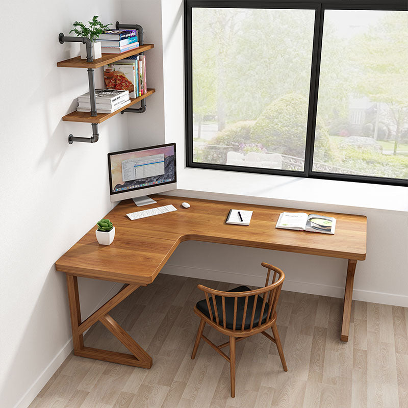 Modern Style L-shape Office Desk Brown Wooden Writing Desk for Home