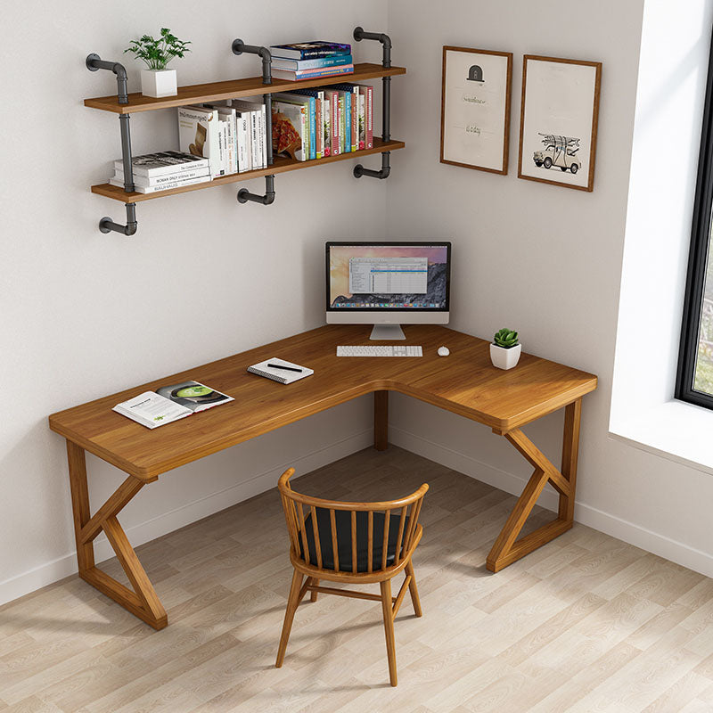 Modern Style L-shape Office Desk Brown Wooden Writing Desk for Home