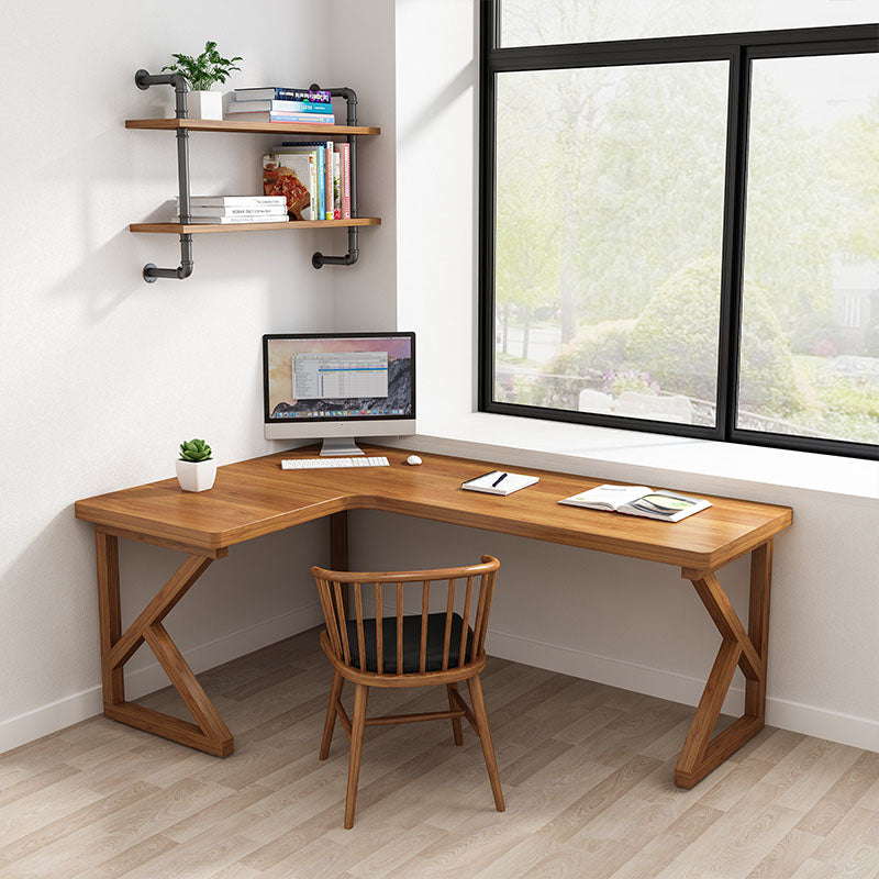 Modern Style L-shape Office Desk Brown Wooden Writing Desk for Home