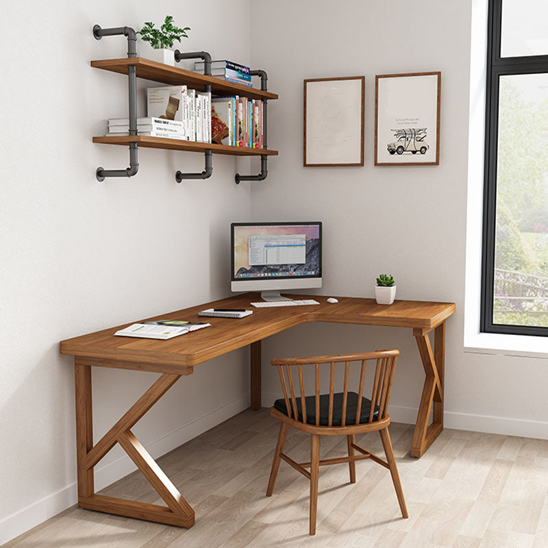 Modern Style L-shape Office Desk Brown Wooden Writing Desk for Home