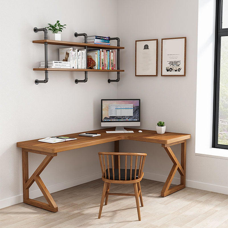 Modern Style L-shape Office Desk Brown Wooden Writing Desk for Home