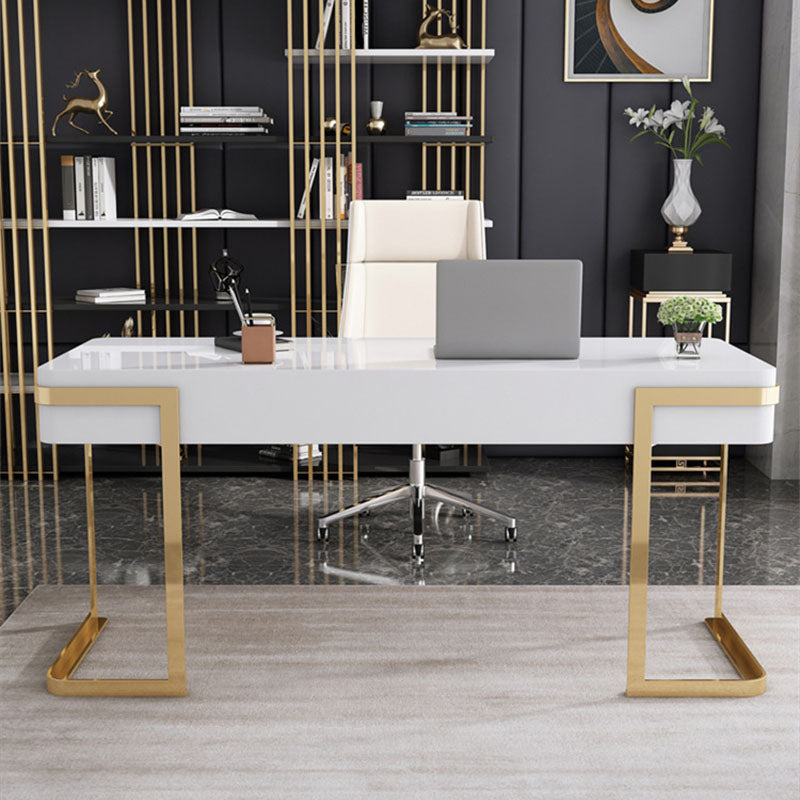 1 Drawer Writing Desk Rectangular Glam Office Desk Artificial Wood