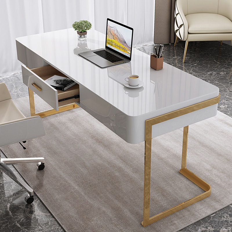 1 Drawer Writing Desk Rectangular Glam Office Desk Artificial Wood