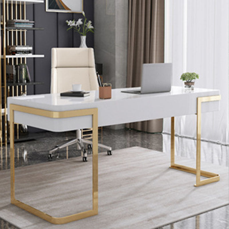 1 Drawer Writing Desk Rectangular Glam Office Desk Artificial Wood