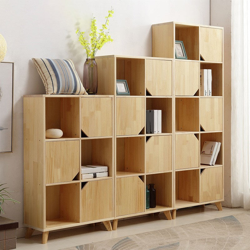 Modern Style Rectangular Bookshelf Closed Back Solid Wooden Natural Bookcase