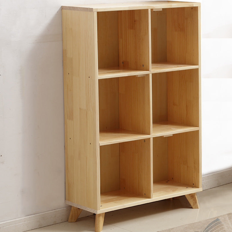 Modern Style Rectangular Bookshelf Closed Back Solid Wooden Natural Bookcase