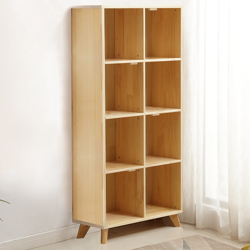 Modern Style Rectangular Bookshelf Closed Back Solid Wooden Natural Bookcase