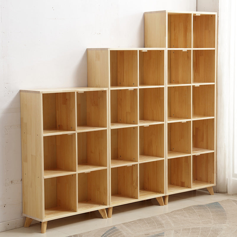 Modern Style Rectangular Bookshelf Closed Back Solid Wooden Natural Bookcase