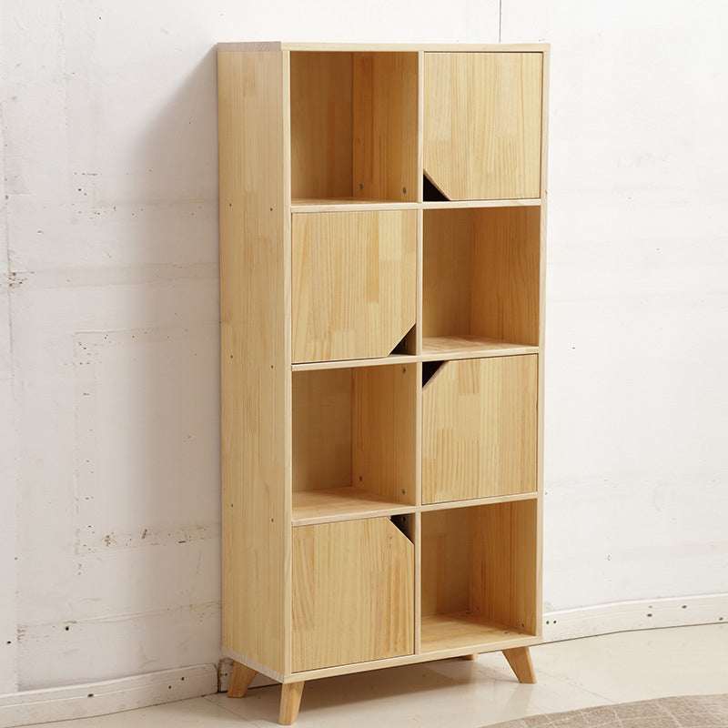 Modern Style Rectangular Bookshelf Closed Back Solid Wooden Natural Bookcase