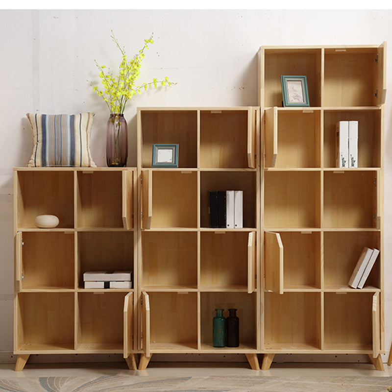 Modern Style Rectangular Bookshelf Closed Back Solid Wooden Natural Bookcase