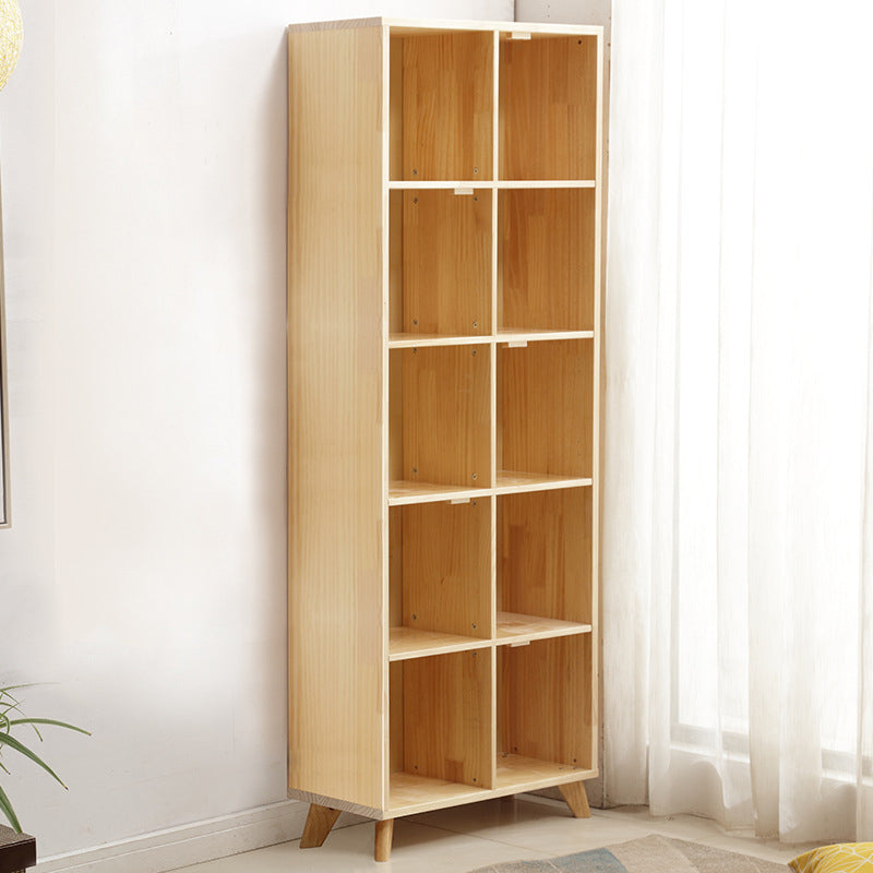 Modern Style Rectangular Bookshelf Closed Back Solid Wooden Natural Bookcase