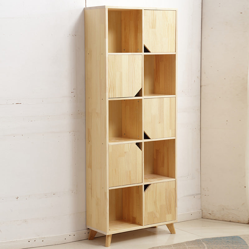 Modern Style Rectangular Bookshelf Closed Back Solid Wooden Natural Bookcase