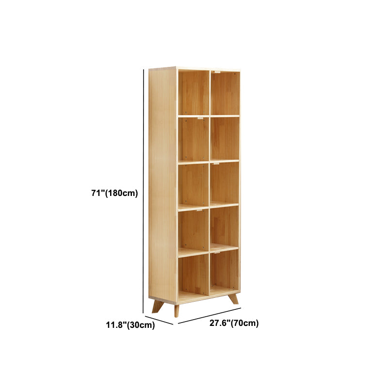 Modern Style Rectangular Bookshelf Closed Back Solid Wooden Natural Bookcase