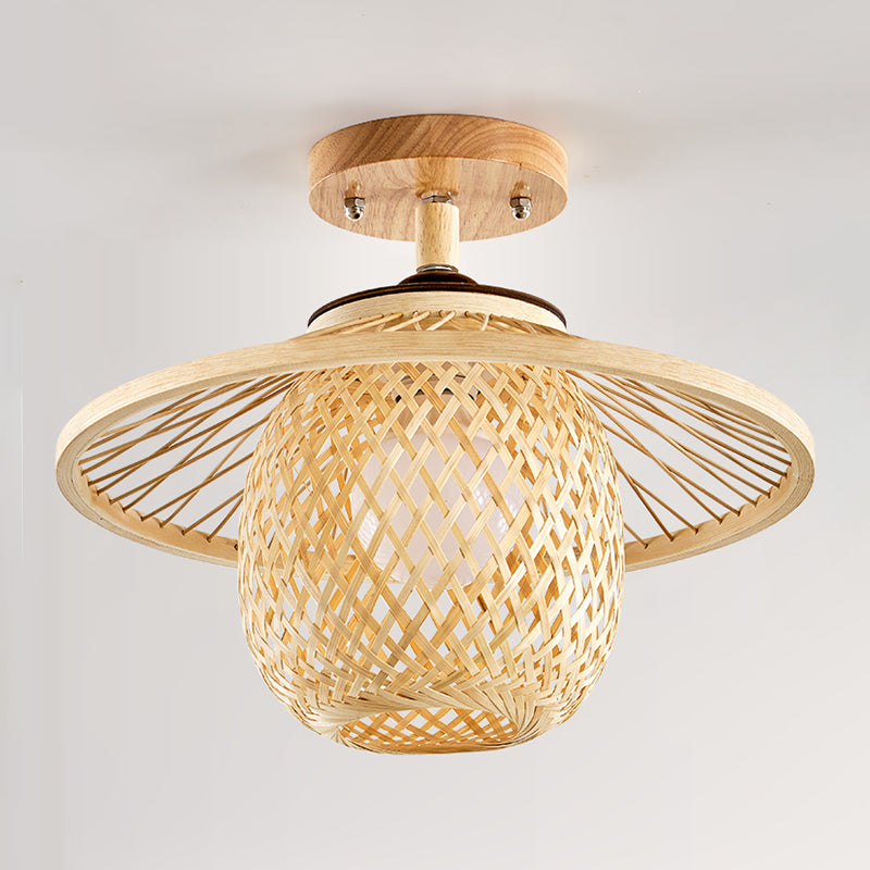 Bamboo Close to Ceiling Fixture Shaded Simple Style Semi Flush Mount Light