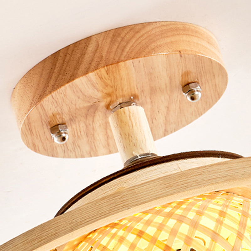 Bamboo Close to Ceiling Fixture Shaded Simple Style Semi Flush Mount Light