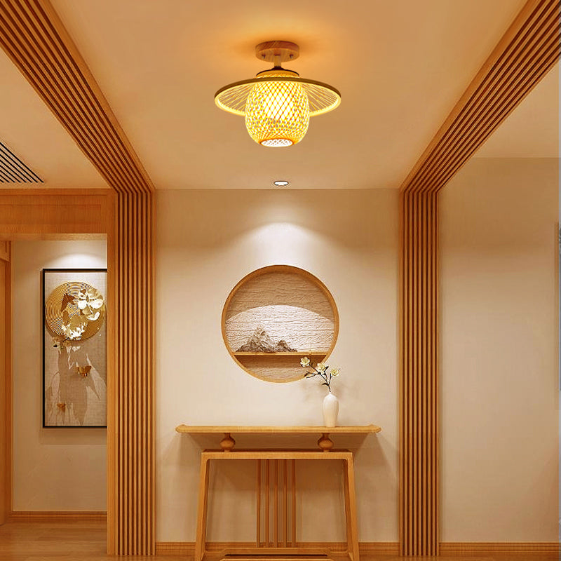 Bamboo Close to Ceiling Fixture Shaded Simple Style Semi Flush Mount Light