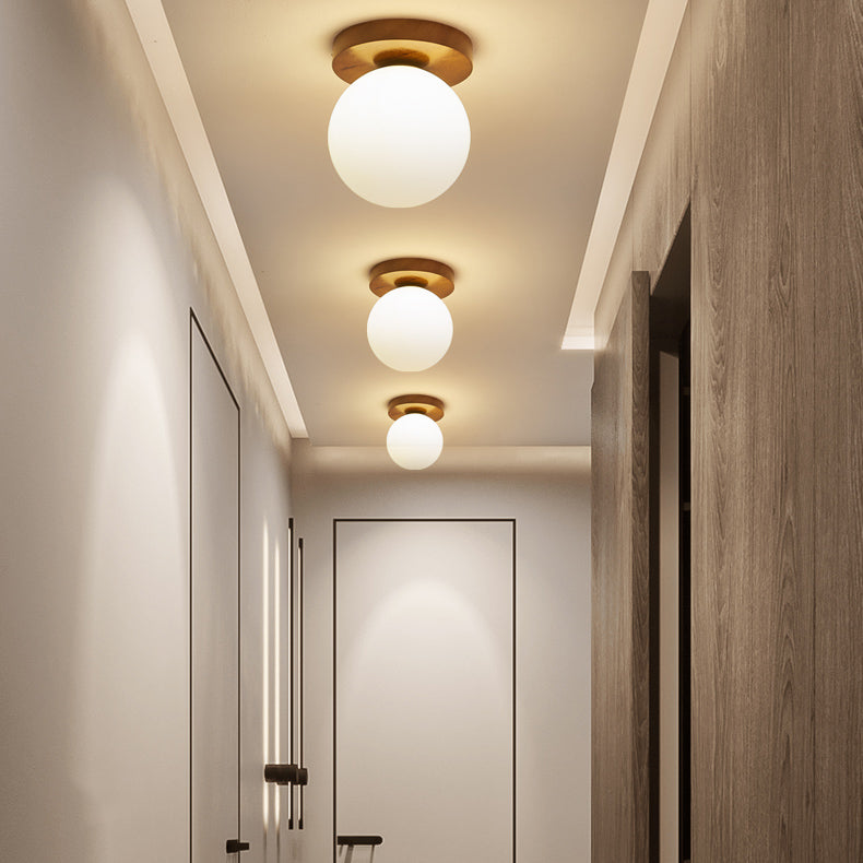 Spherical Ceiling Mounted Fixture Simplicity Style Wood Ceiling Mounted Light