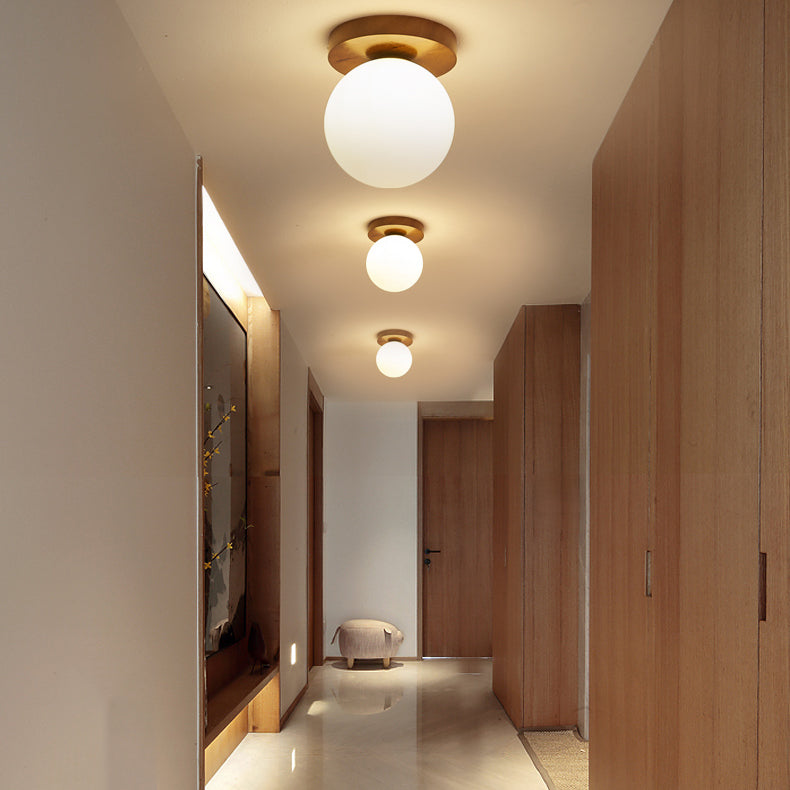 Spherical Ceiling Mounted Fixture Simplicity Style Wood Ceiling Mounted Light