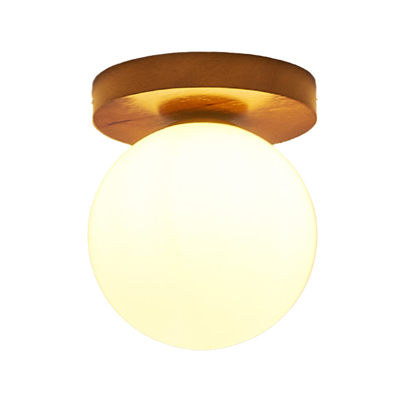 Spherical Ceiling Mounted Fixture Simplicity Style Wood Ceiling Mounted Light