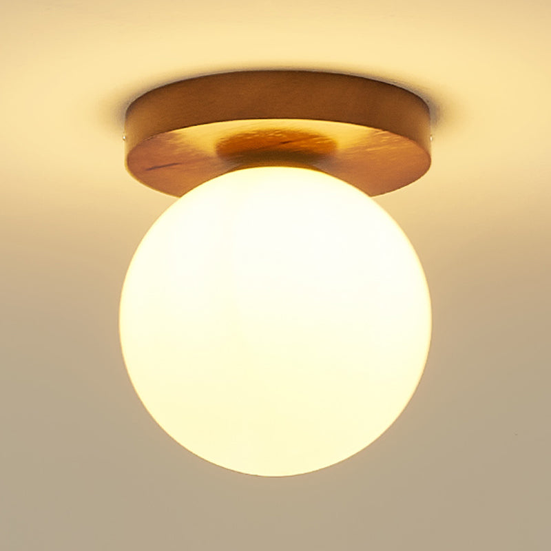 Spherical Ceiling Mounted Fixture Simplicity Style Wood Ceiling Mounted Light