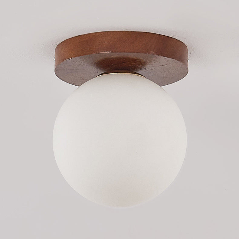 Spherical Ceiling Mounted Fixture Simplicity Style Wood Ceiling Mounted Light