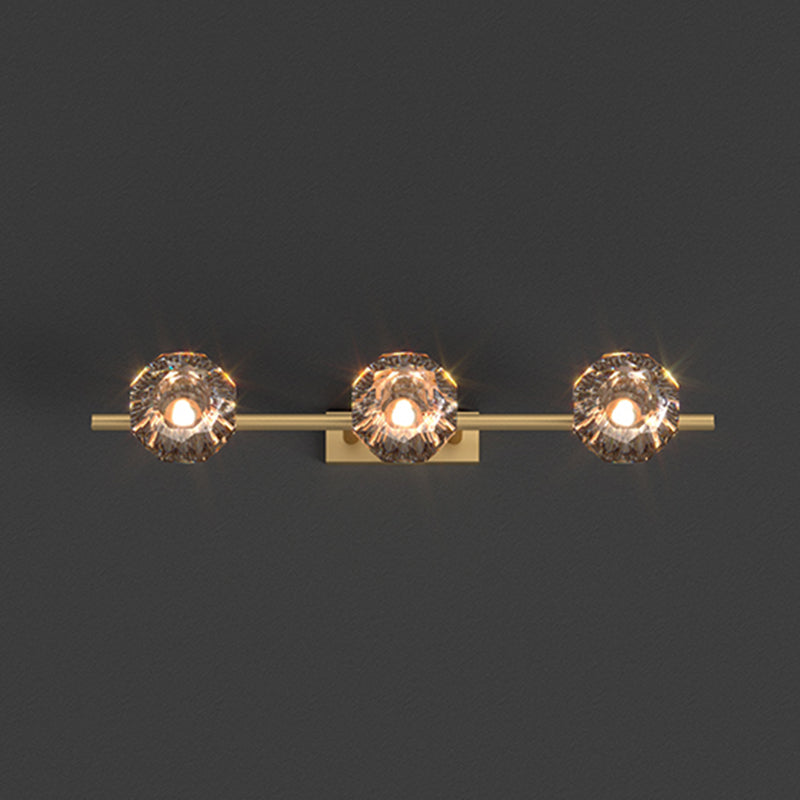 Crystal Geometric Wall Sconce Modern Multi Lights Mirror Wall Mount Light Fixture in Gold