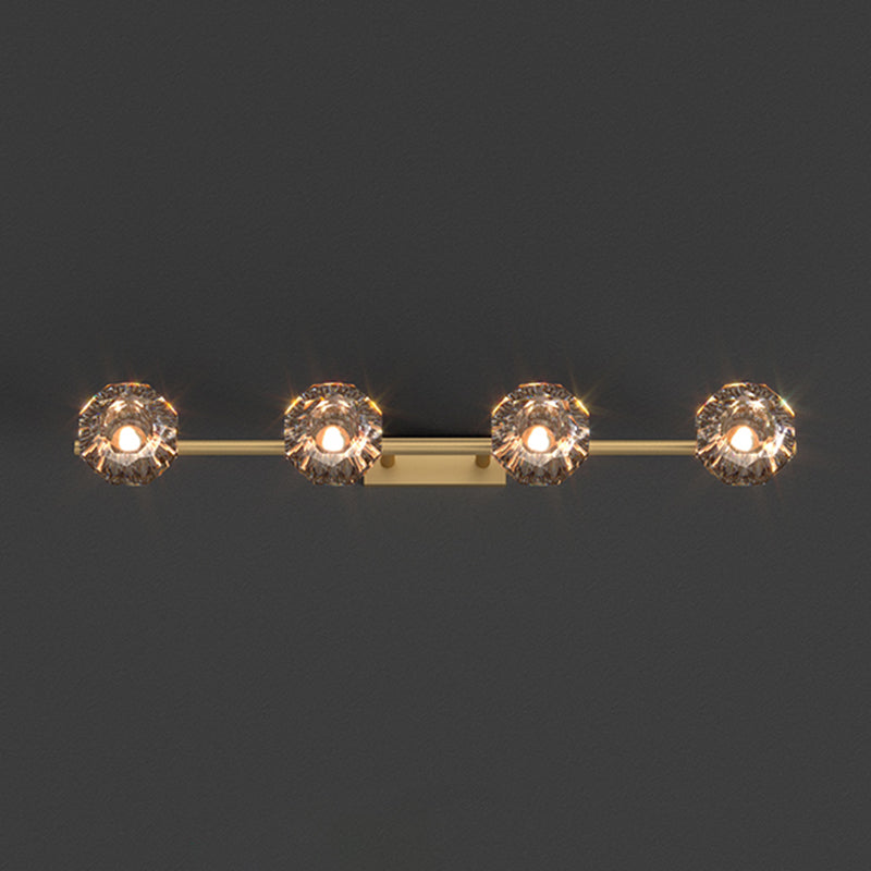 Crystal Geometric Wall Sconce Modern Multi Lights Mirror Wall Mount Light Fixture in Gold