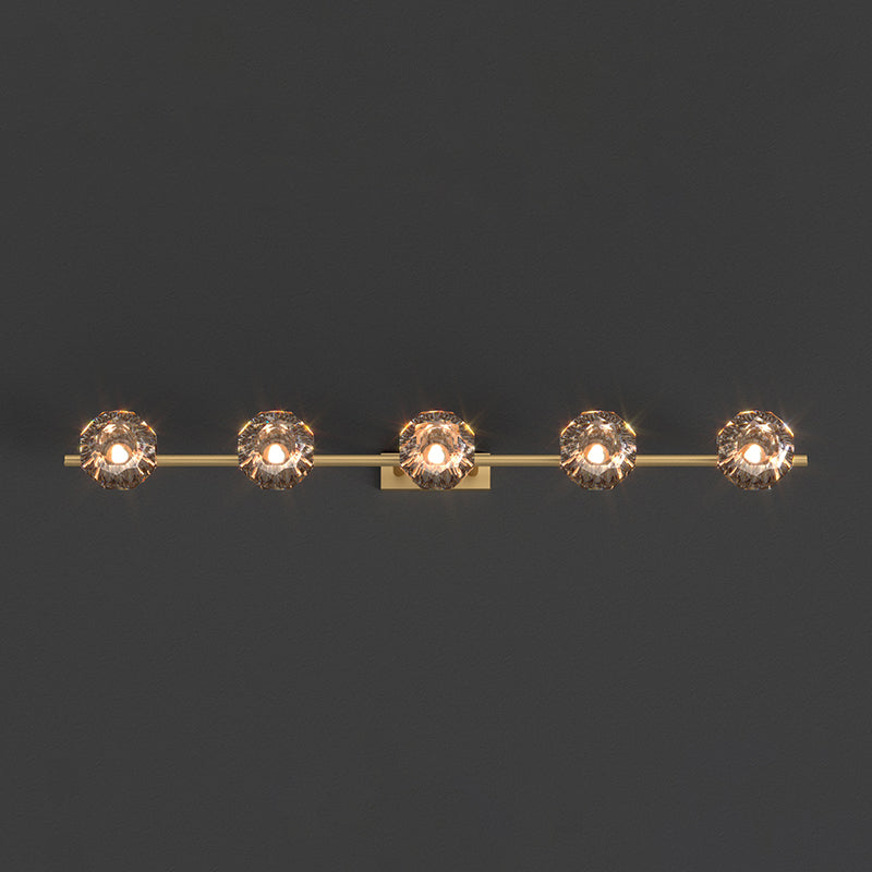 Crystal Geometric Wall Sconce Modern Multi Lights Mirror Wall Mount Light Fixture in Gold