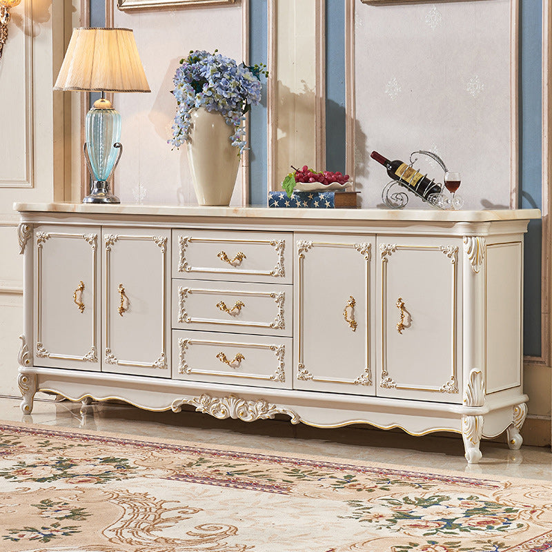 Glam 2-door Sideboard in White Solid Wood with Marble for Living Room