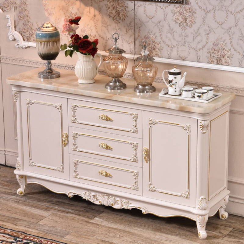 Glam 2-door Sideboard in White Solid Wood with Marble for Living Room