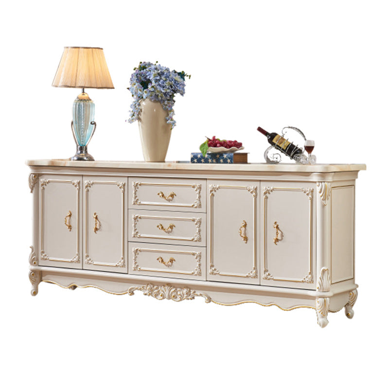 Glam 2-door Sideboard in White Solid Wood with Marble for Living Room