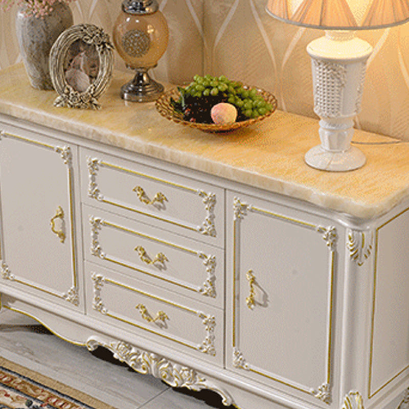 Glam 2-door Sideboard in White Solid Wood with Marble for Living Room