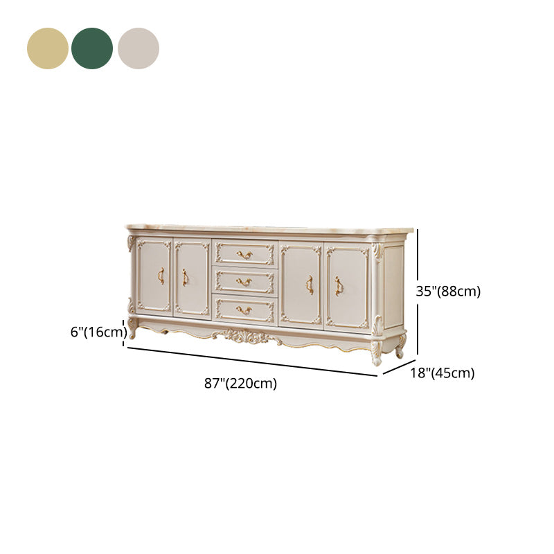 Glam 2-door Sideboard in White Solid Wood with Marble for Living Room