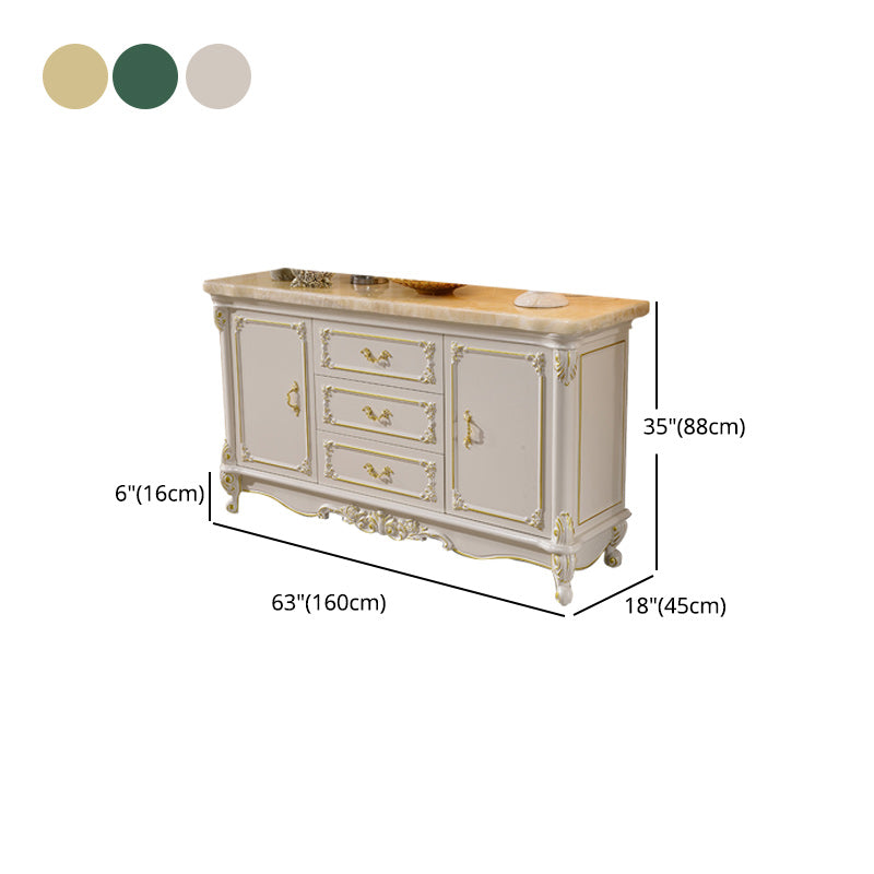 Glam 2-door Sideboard in White Solid Wood with Marble for Living Room