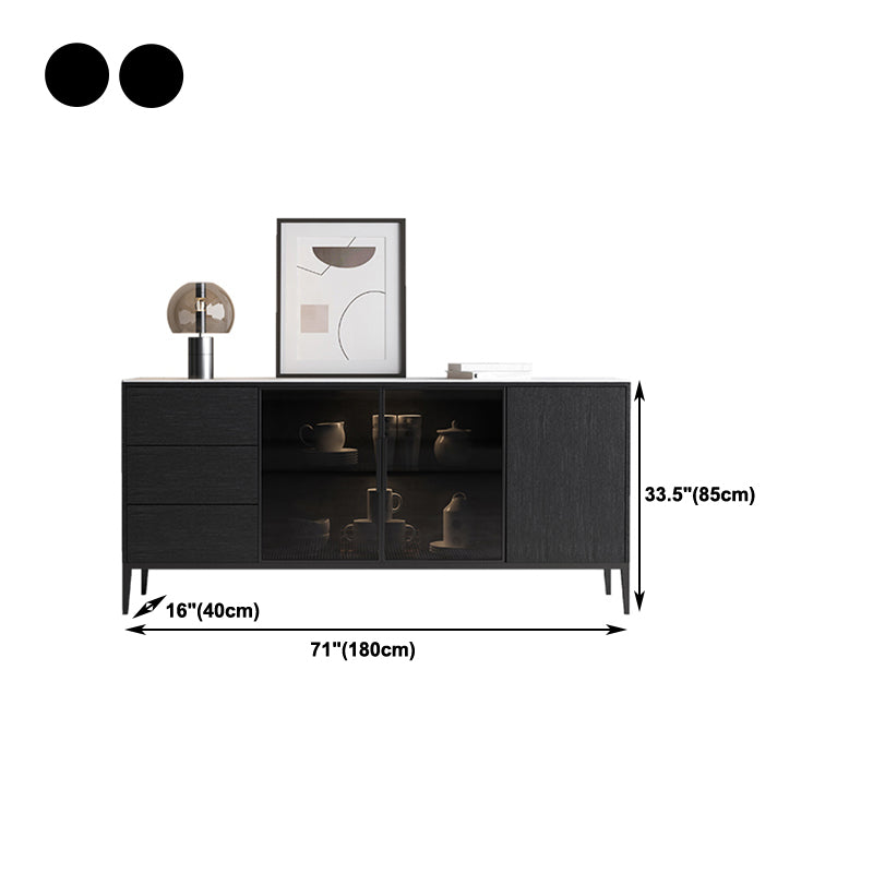 Contemporary Sideboard Black Wood No Distressing with 3 Drawers Cabinets Included Credenza