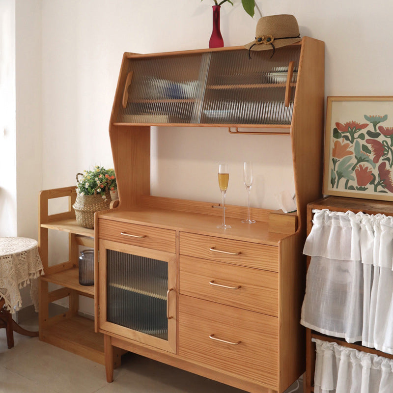 Modern Sideboard Solid Wood Glass Doors Cabinets with Sliding Door