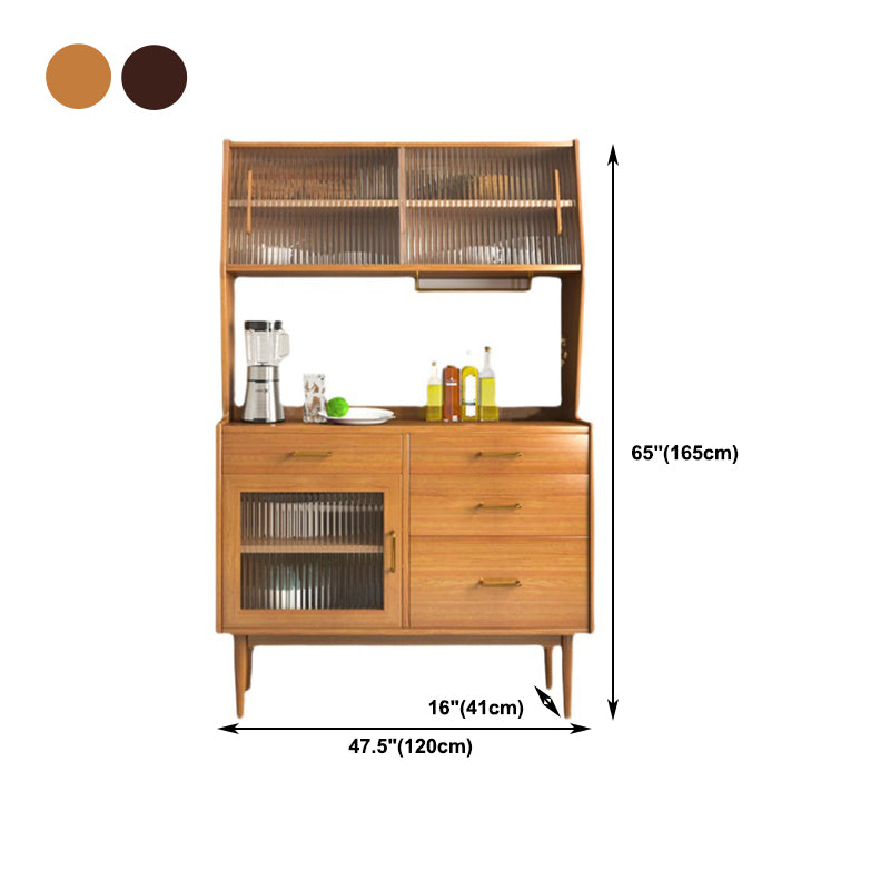 Modern Sideboard Solid Wood Glass Doors Cabinets with Sliding Door